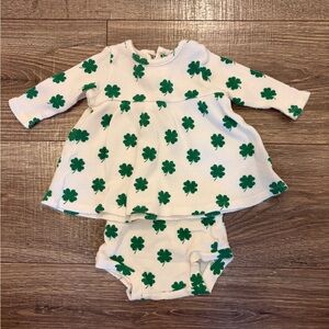 White and Green Clover Baby Dress Set